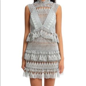 Guipure Panelled Mini Dress In Mint Green